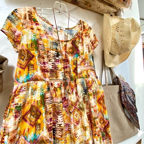 Multicolor AZTEC boho tunic/mini Dress w southwestern hippy vibe - Picture 12 of 13